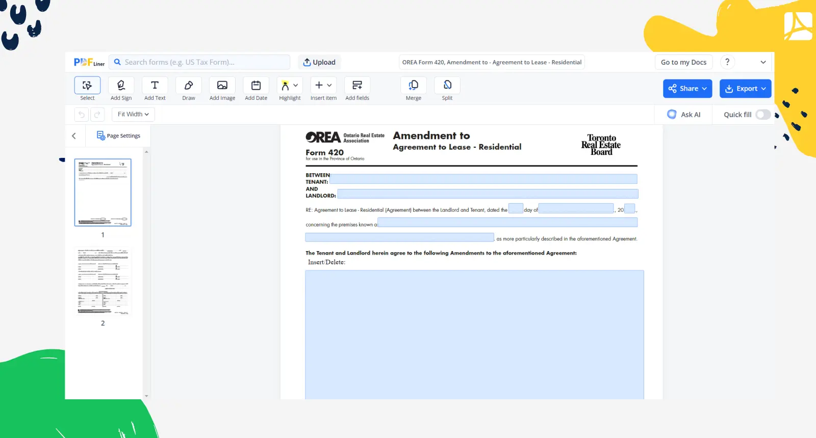OREA Form 420 on PDFLiner