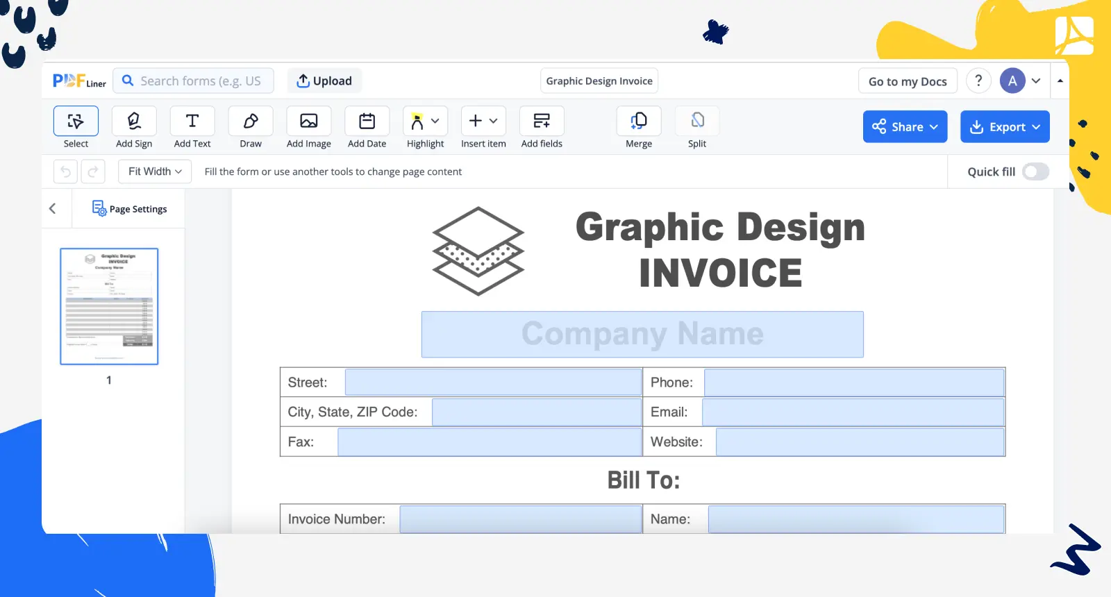 Graphic Design Invoice screenshot