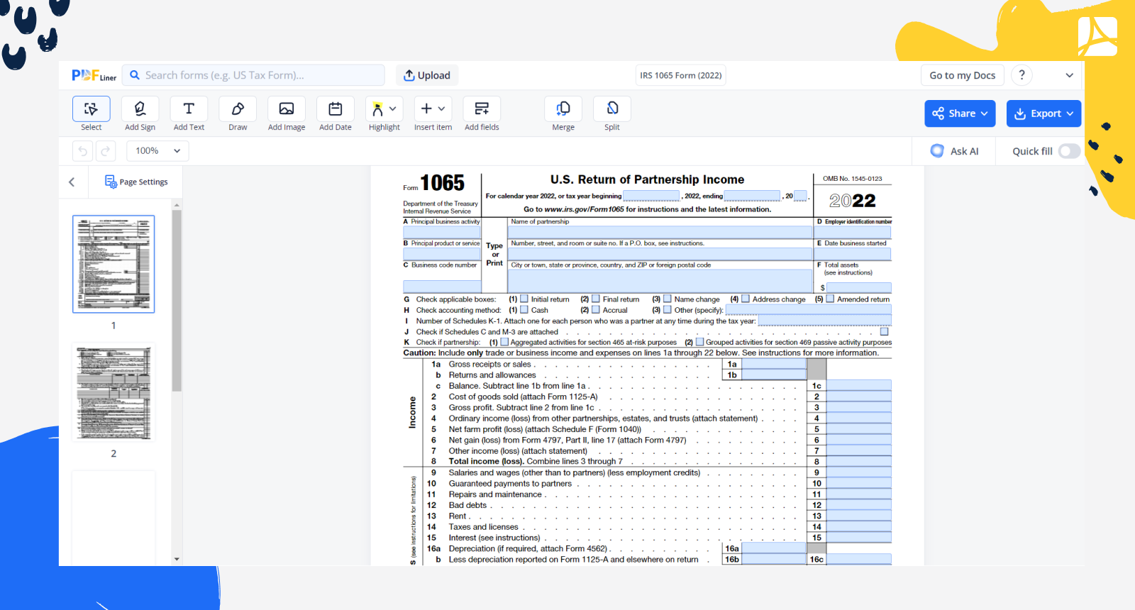 IRS 1065 Form Screenshot