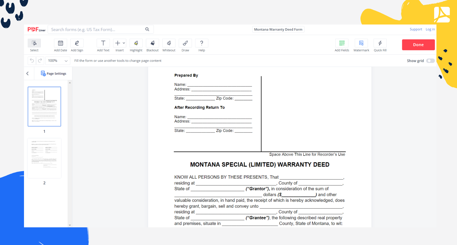Montana Warranty Deed Form Screenshot