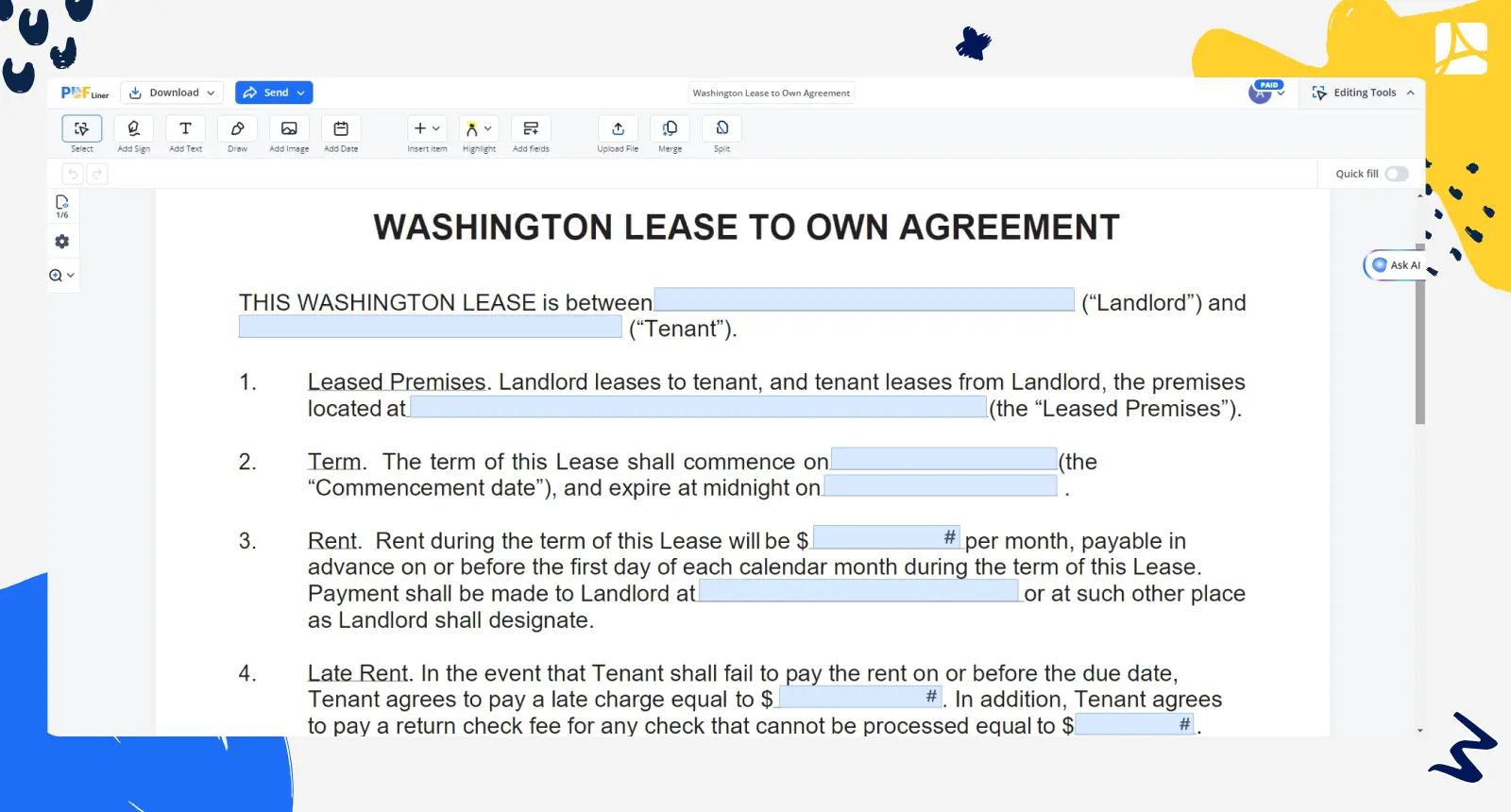 Washington Lease to Own Agreement PDFLiner screenshot