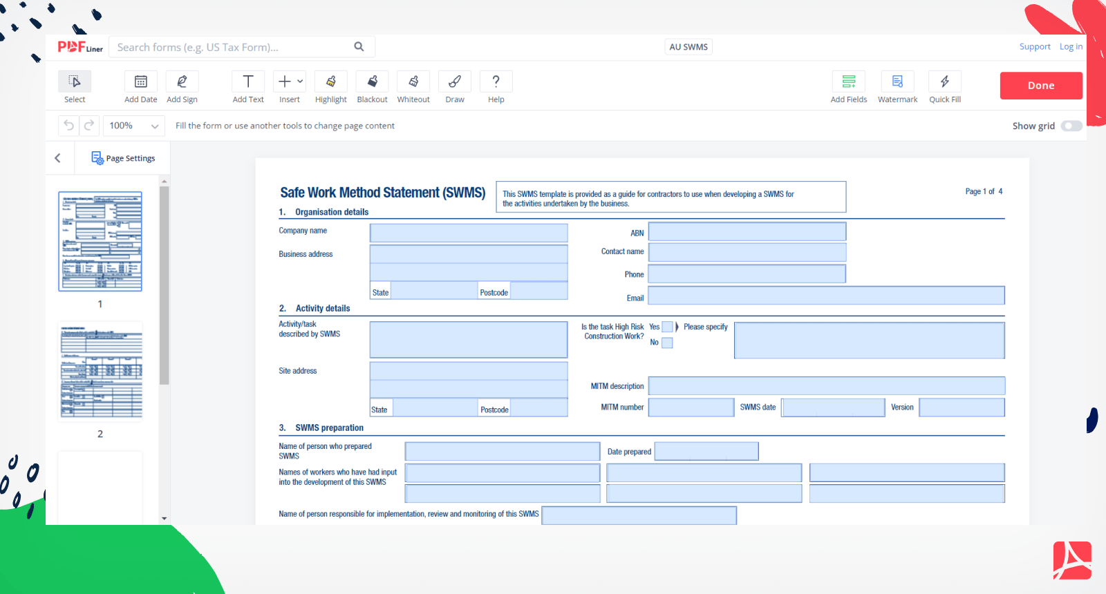 AU SWMS Form Screenshot