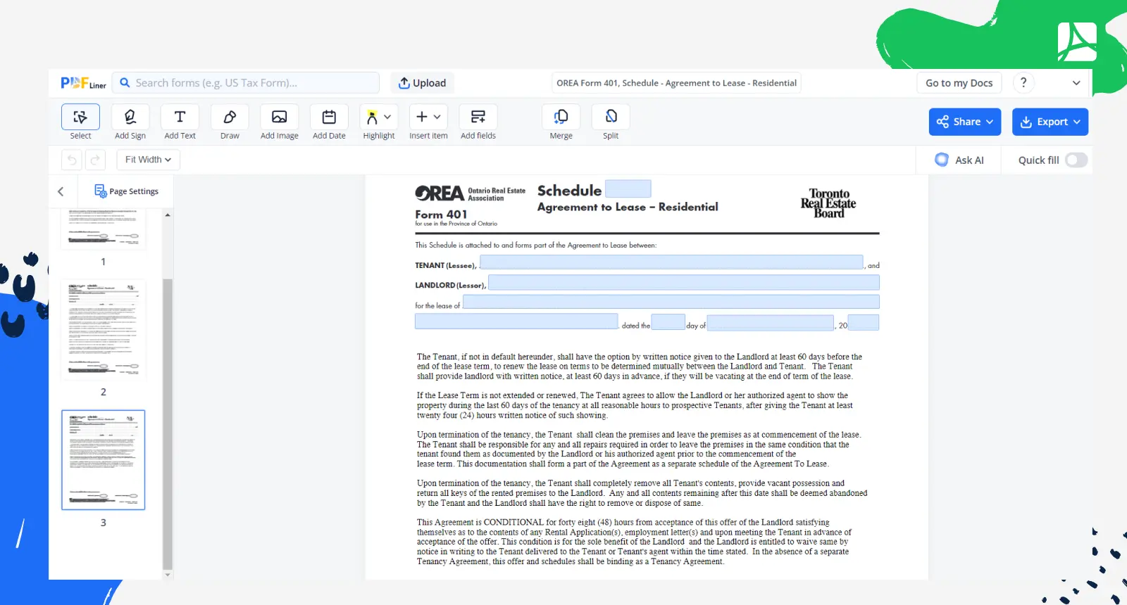OREA 401 Residential Form Screenshot