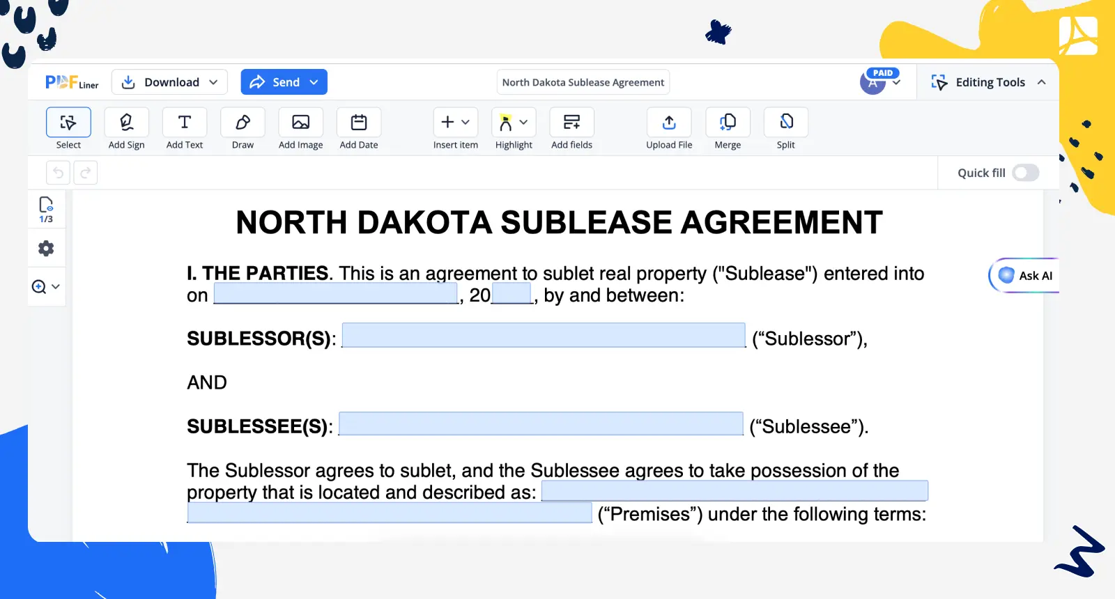 North Dakota Sublease Agreement PDFLiner screenshot