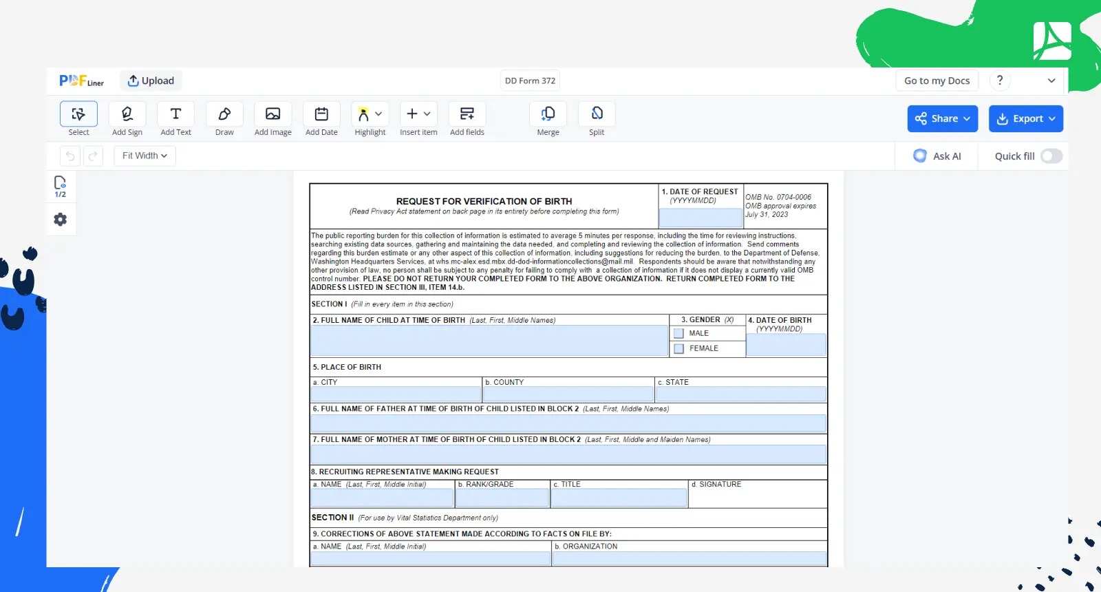 DD Form 372 Screenshot