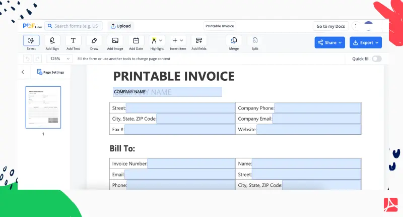 Printable Invoice screenshot