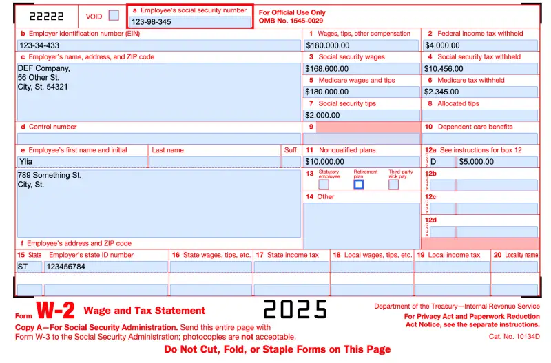first example of w-2 form