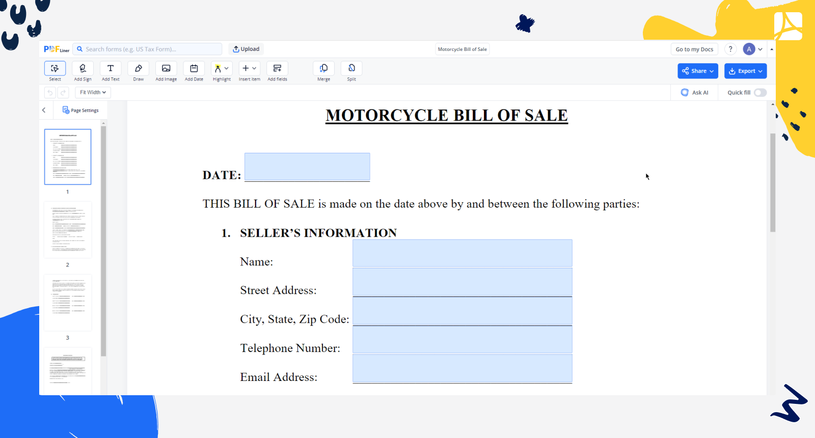 motorcycle bill of sale screenshot