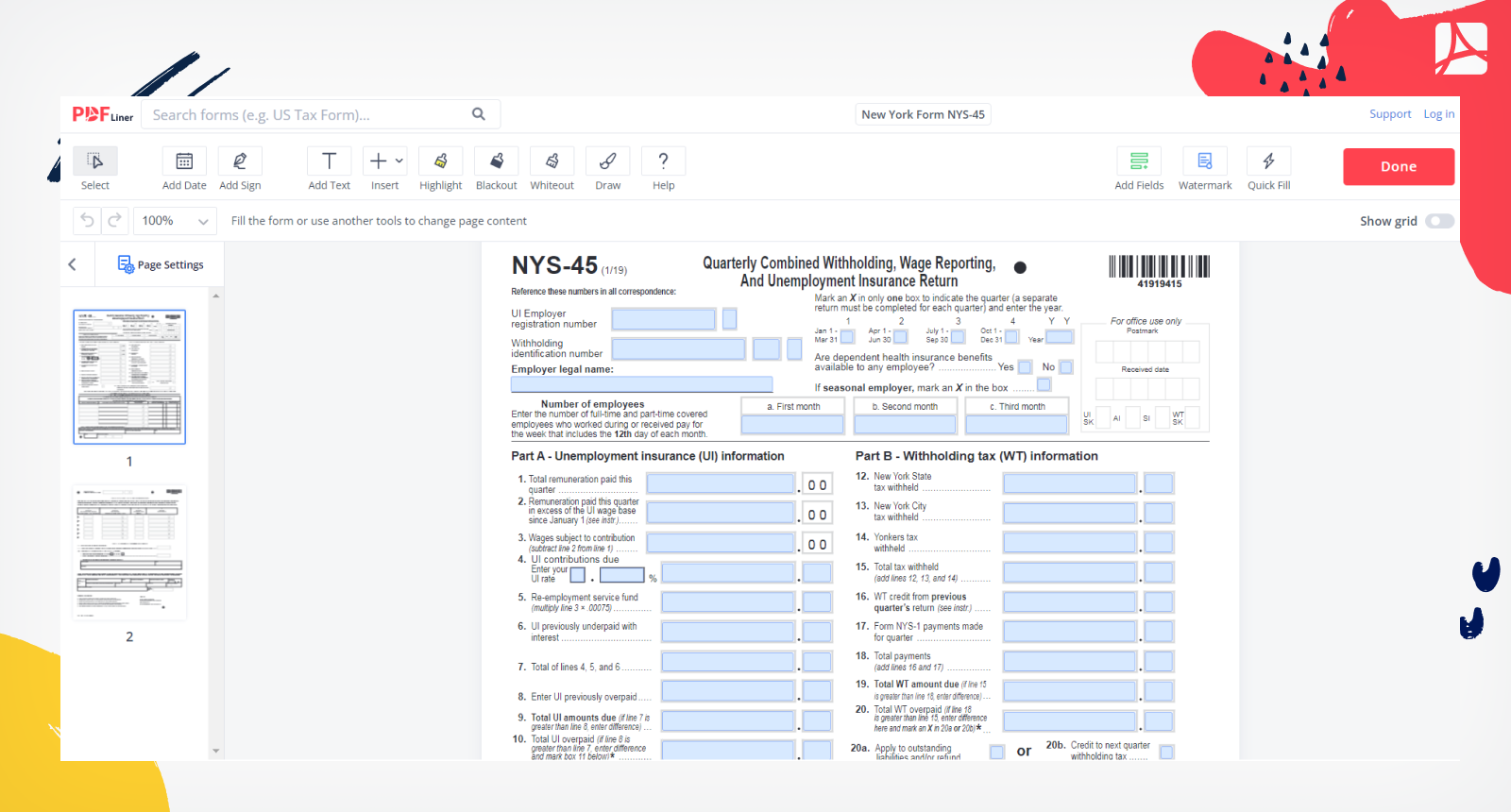 New York Form NYS-45 Screenshot
