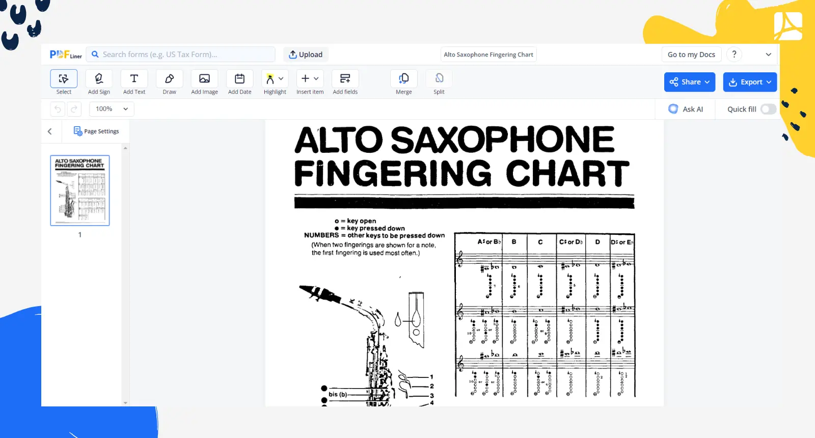 Alto Saxophone Fingering Chart Screenshot