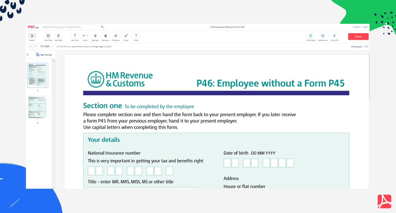 P46: Employee Without A Form P45 on PDFLiner