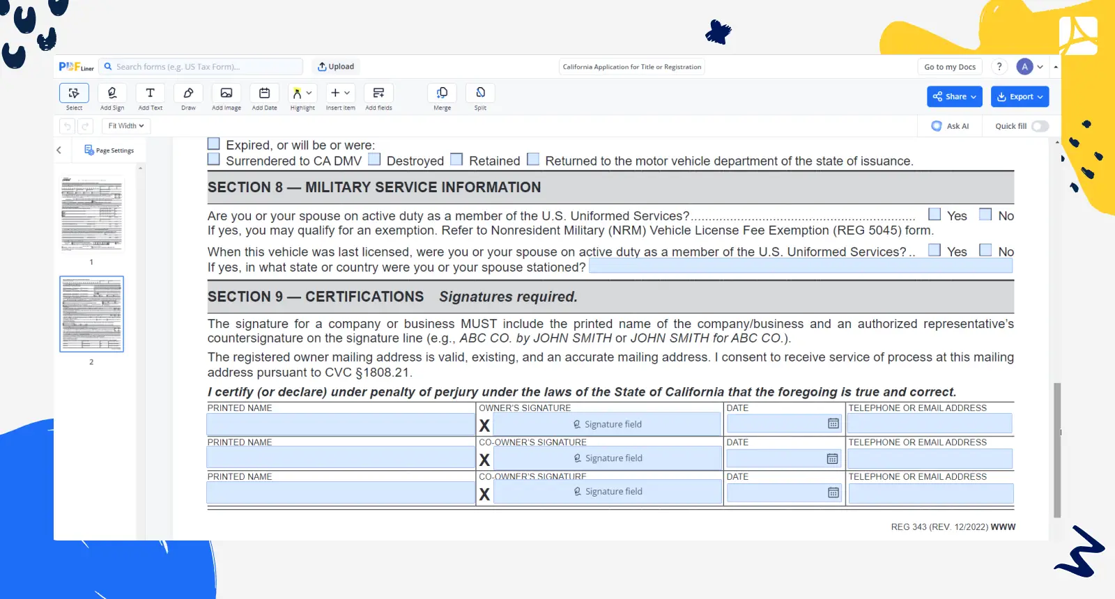 california application for title or registration 2 screenshot