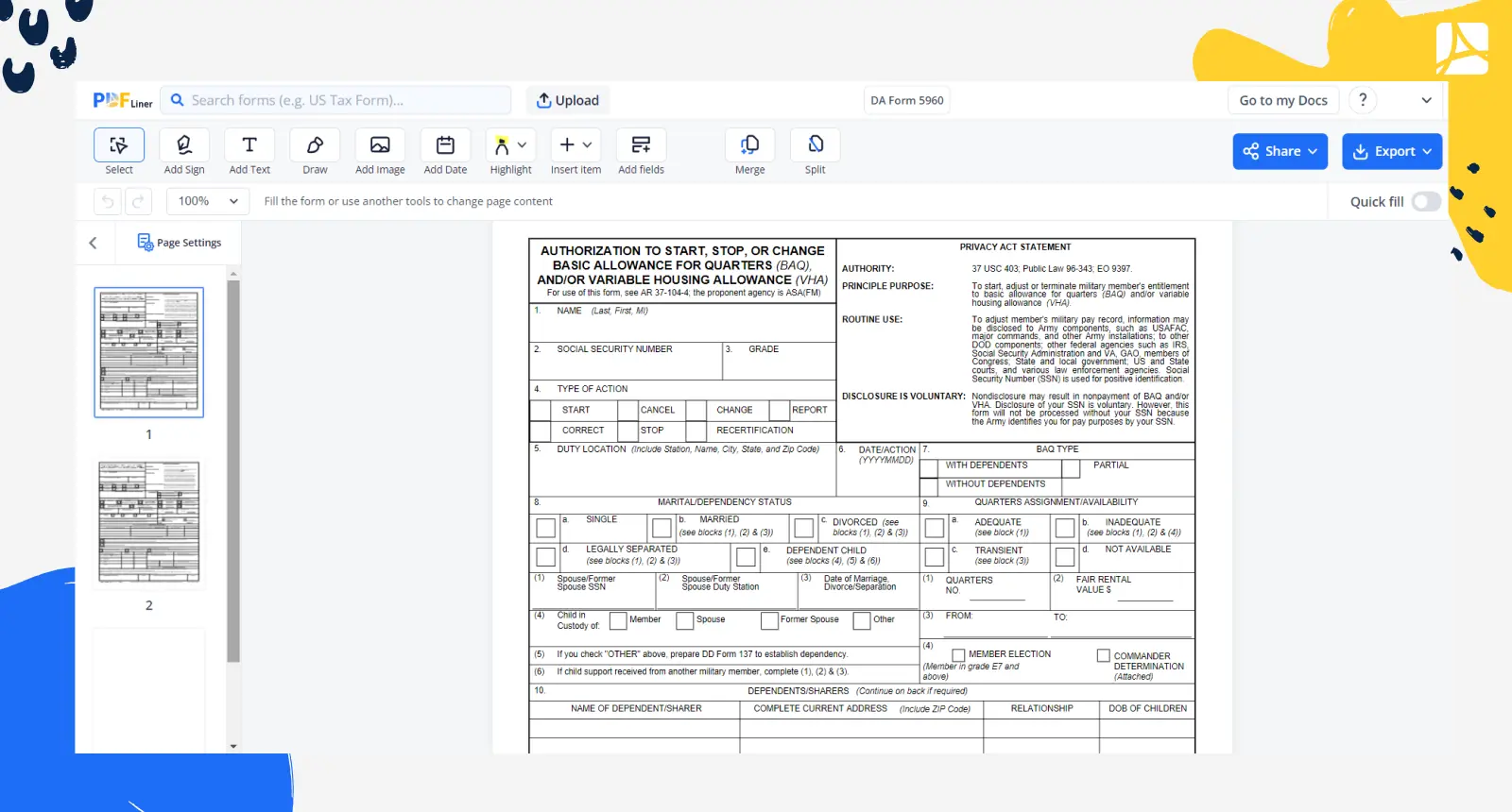 DA Form 5960 Printable And Fillable Forms Online PDFliner