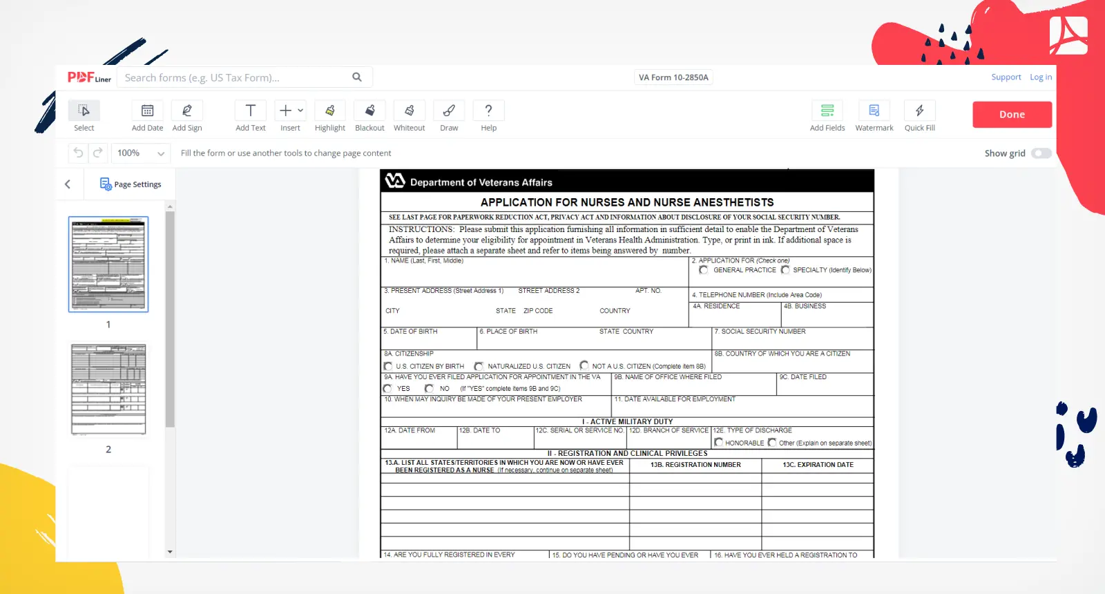 VA Form 10-2850A Screenshot