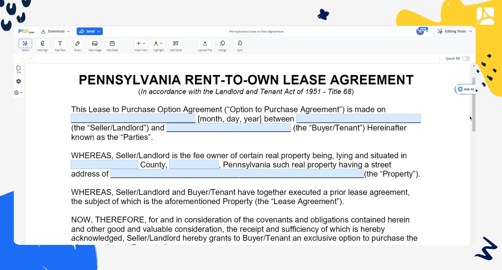 Pennsylvania Lease to Own Agreement PDFLiner screenshot