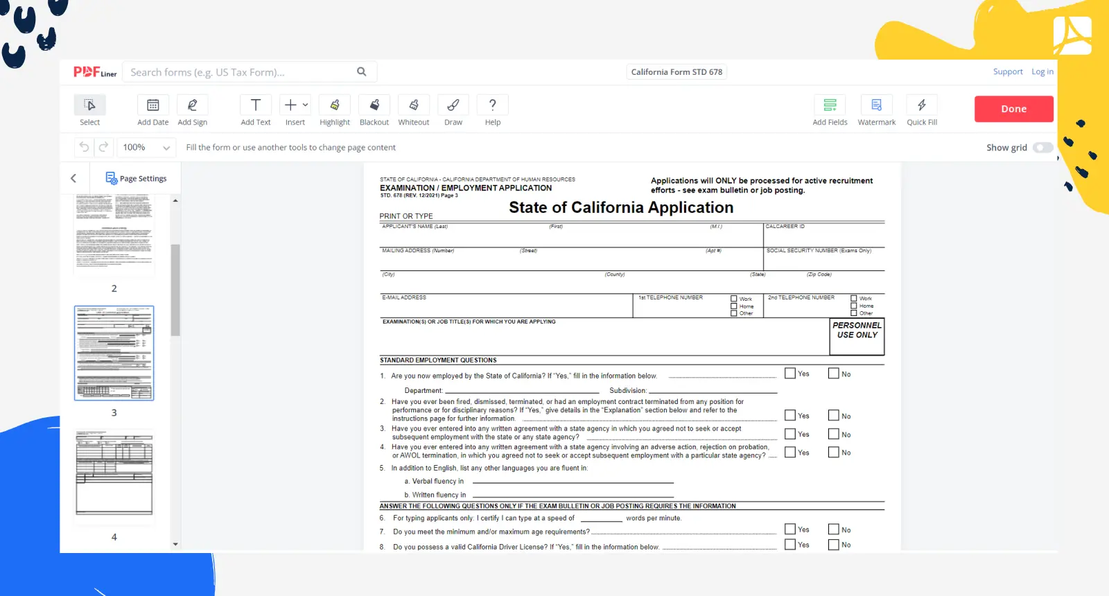 California Form STD 678 Screenshot