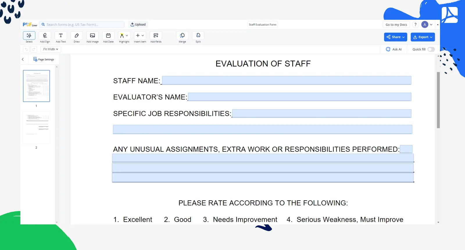 staff evaluation form screenshot