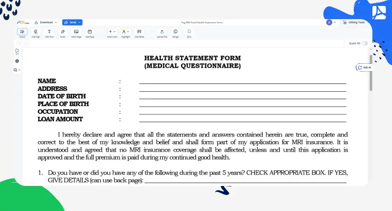 Pag IBIG Fund Health Statement Form