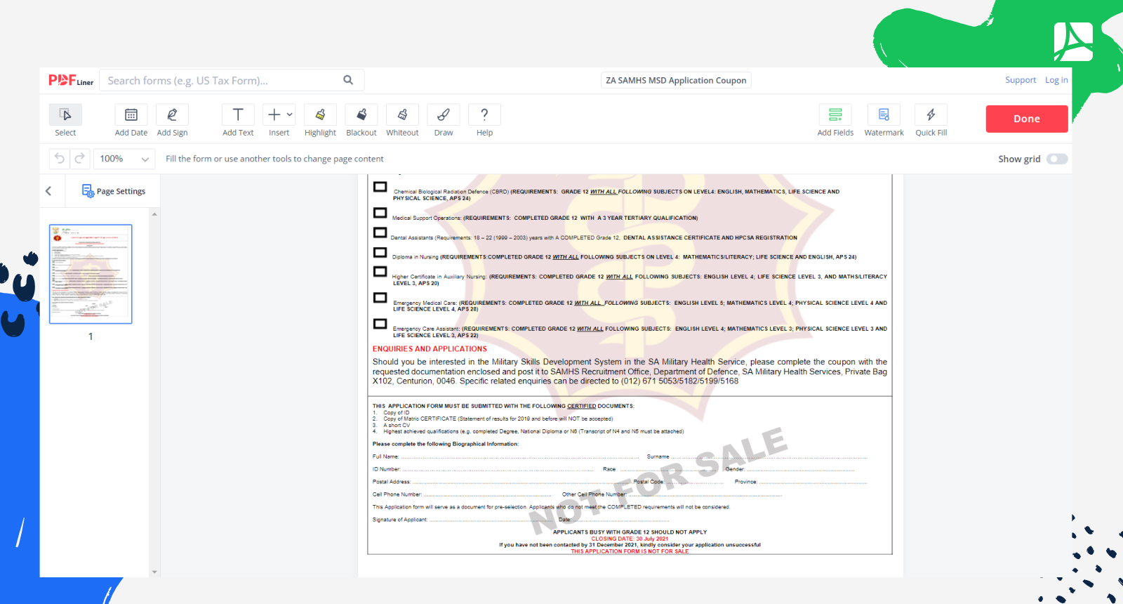 ZA SAMHS MSD Application Coupon Form Screenshot 2