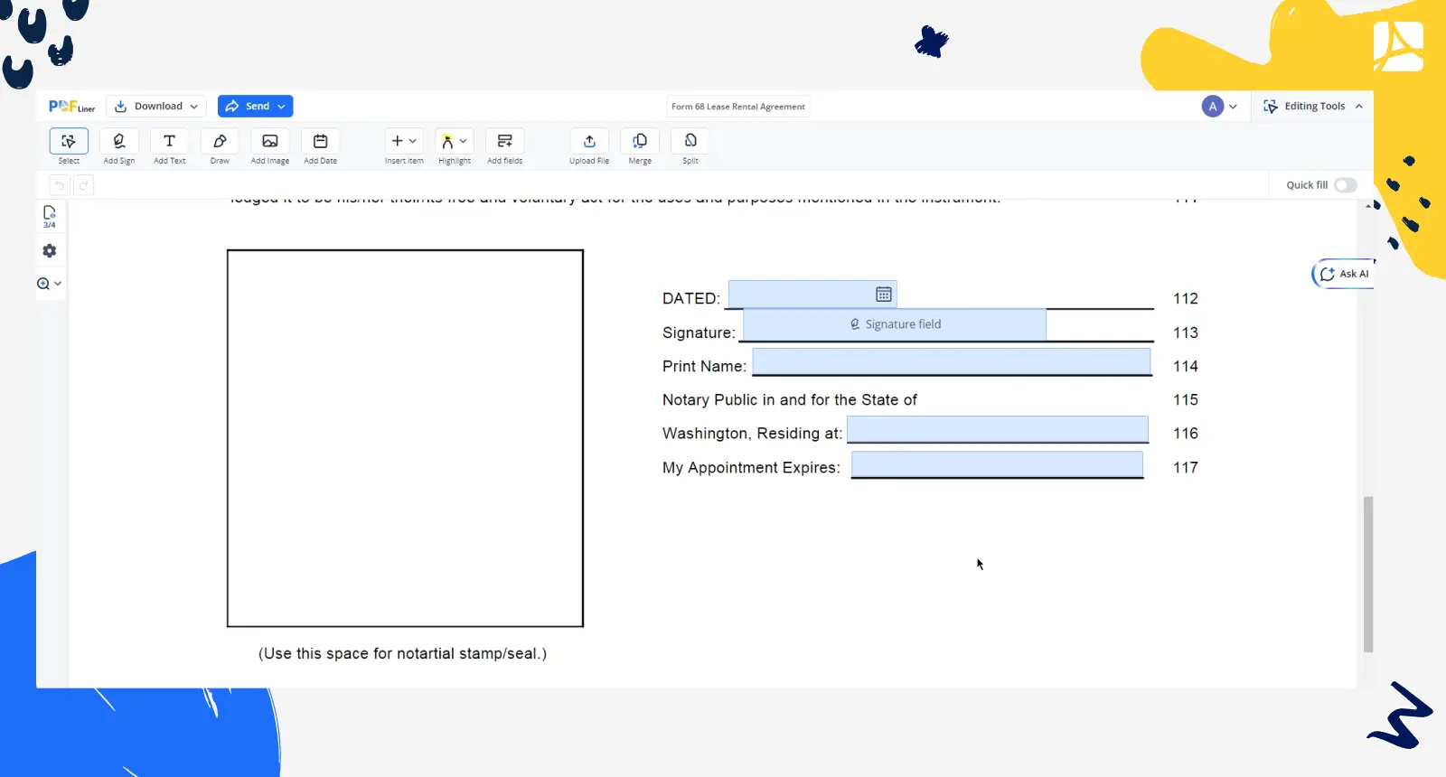 lease rental agreement screenshot PDFliner