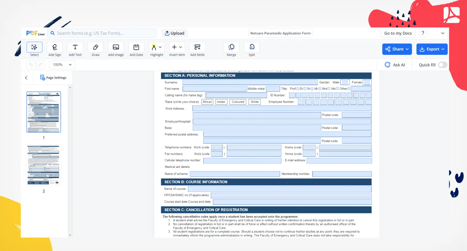 Netcare Paramedic Application Form Screenshot
