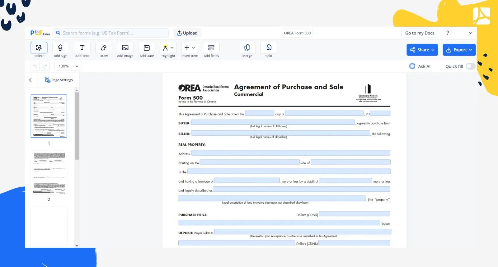 OREA Form 500 in PDFLiner editor