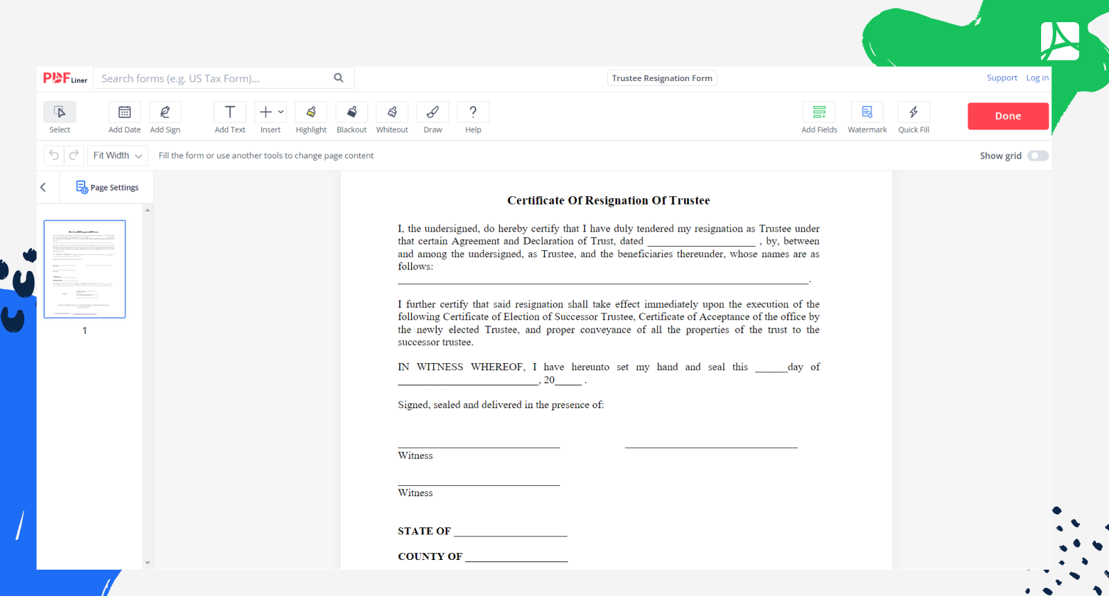Resignation Trustee Form Screenshot
