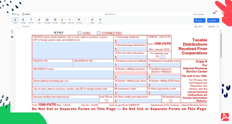1099-PATR Form 2023-2024 PDFLiner screenshot