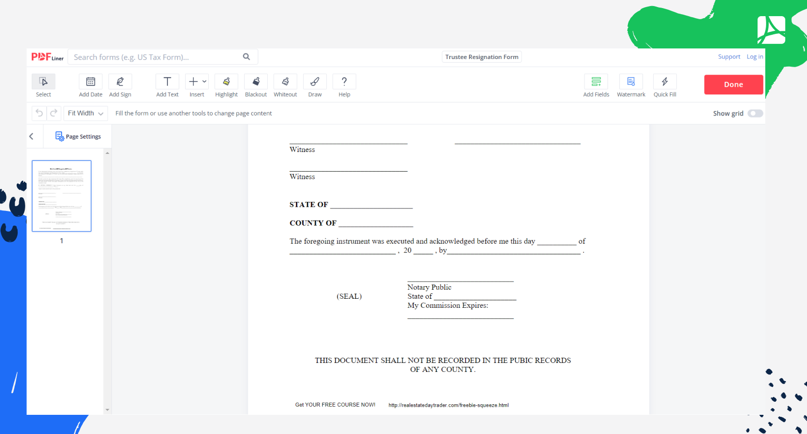 Resignation Trustee Form Screenshot
