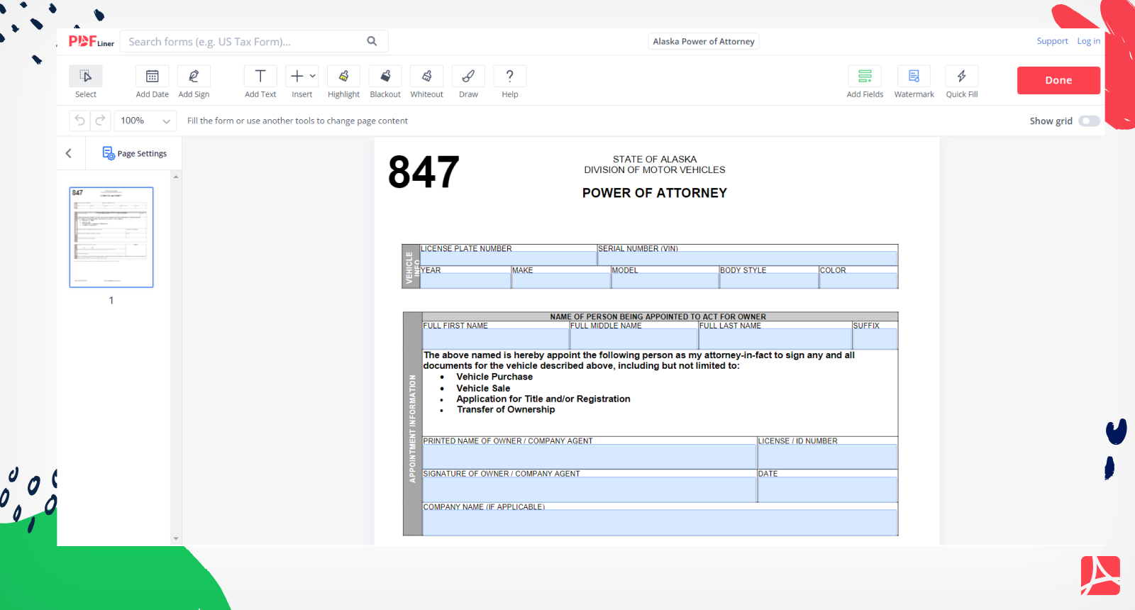 Alaska Power of Attorney Form Screenshot