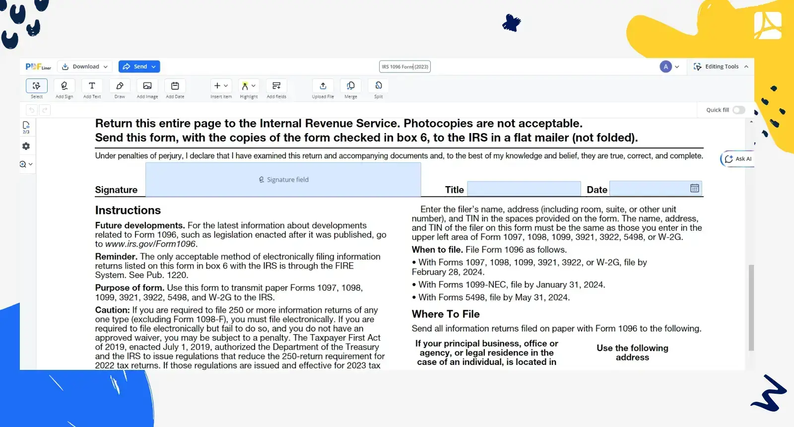 irs 1096 form 23 screenshot