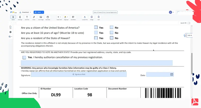 State of Hawaii Driver License Application (1) screenshot