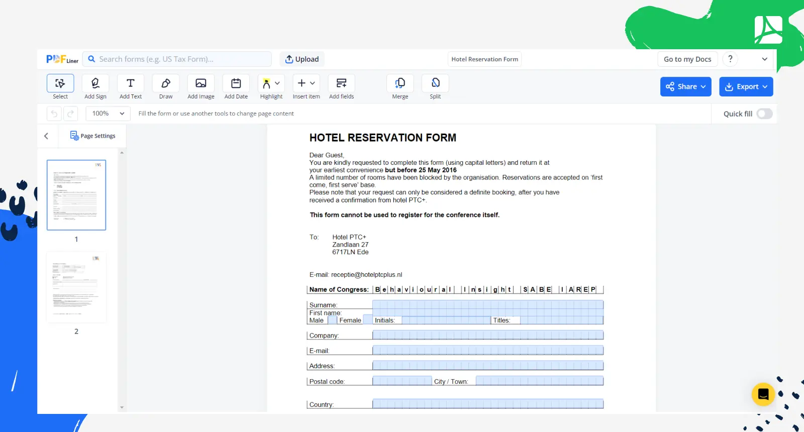 Hotel Reservation Form Screenshot