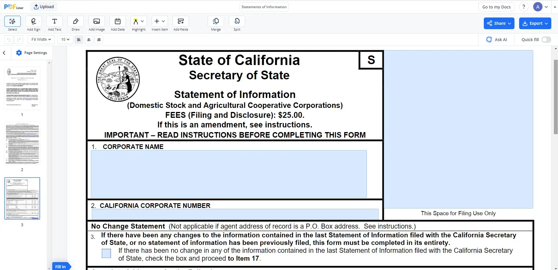 statements of information screenshot