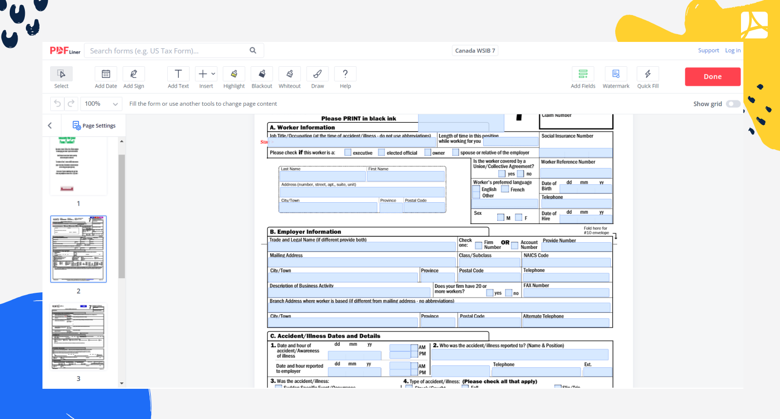 WSIB Form 7 Printable PDF Online Blank PDFliner