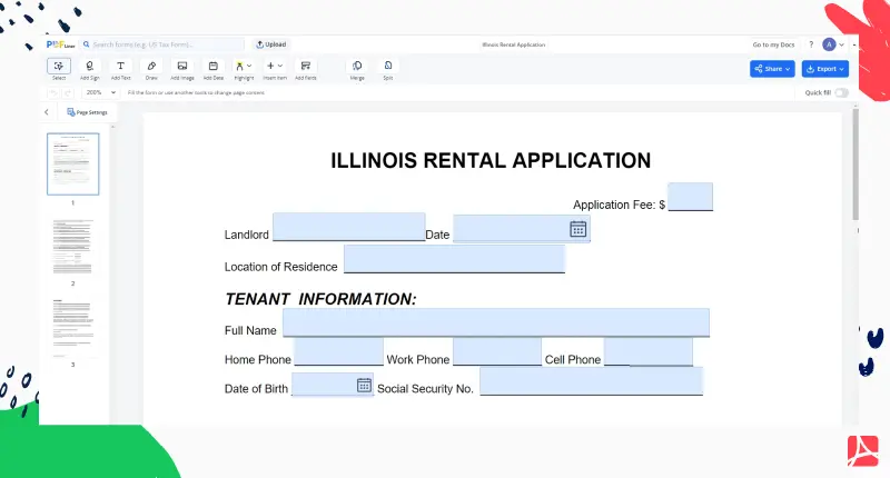 Illinois Rental Application screenshot