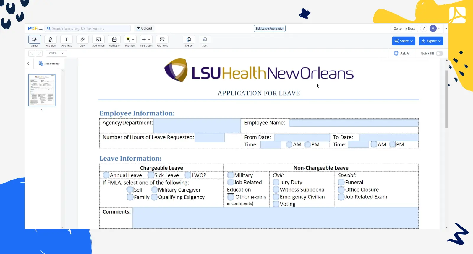 sick leave application screenshot