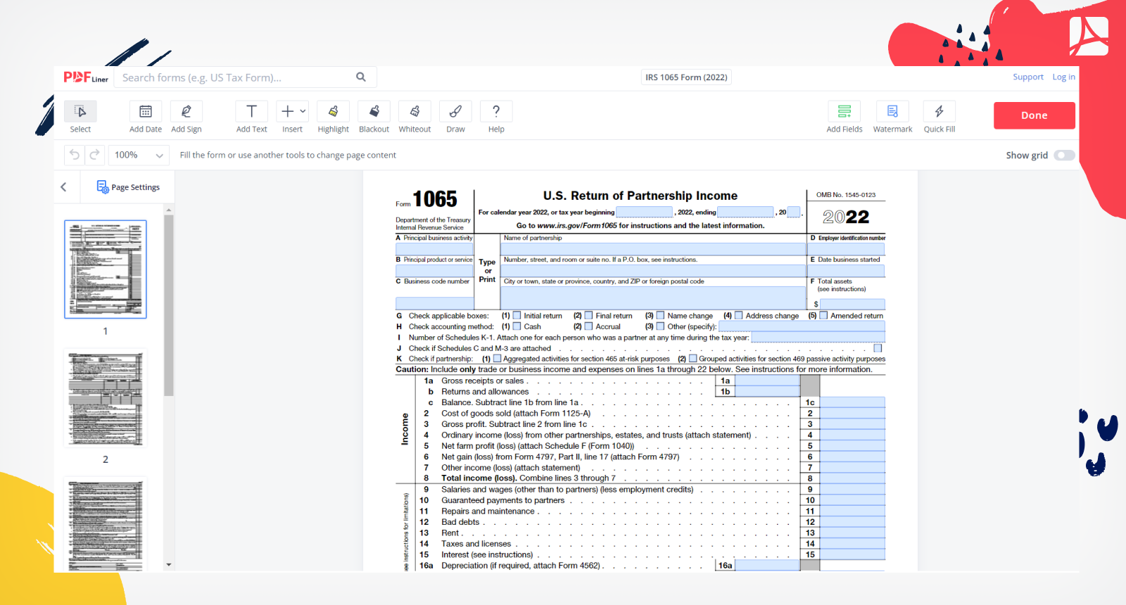 IRS Form 1065 (2022): Print and sign blank online | PDFliner