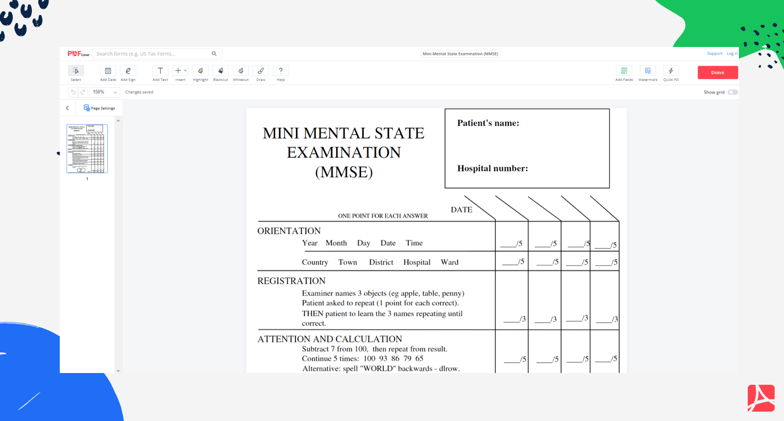 Mini-Mental State Examination (MMSE) on PDFLiner