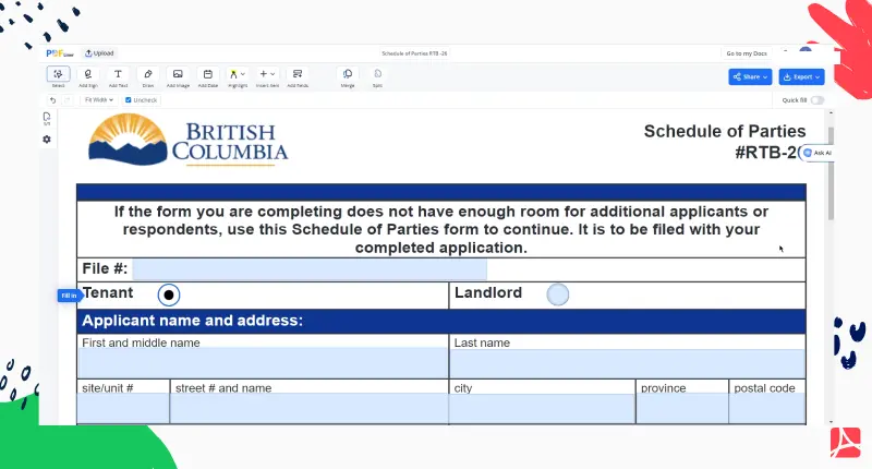  Schedule of Parties RTB -26 PDFLiner screenshot 