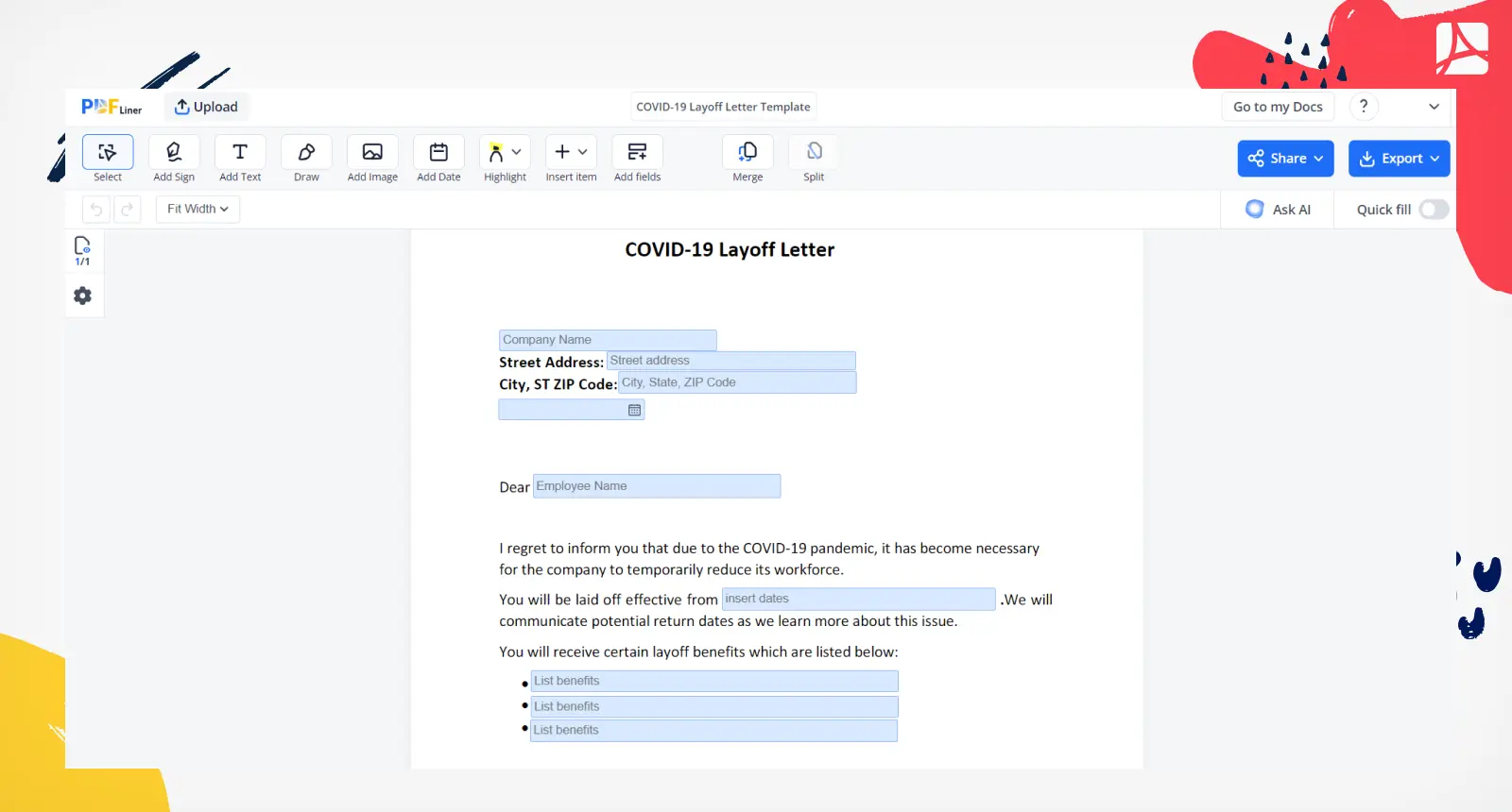 COVID-19 Layoff Letter Screenshot