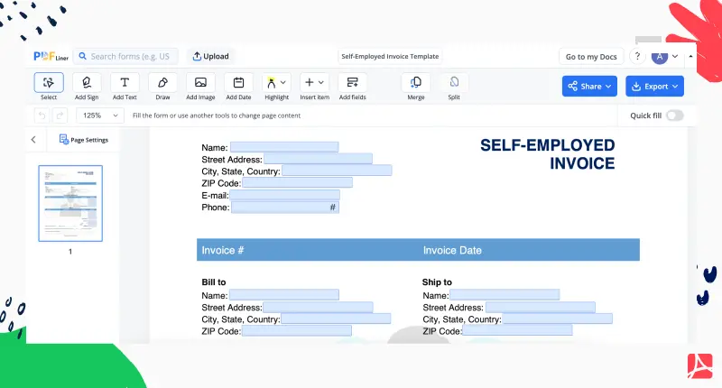 Self-Employed Invoice Template screenshot