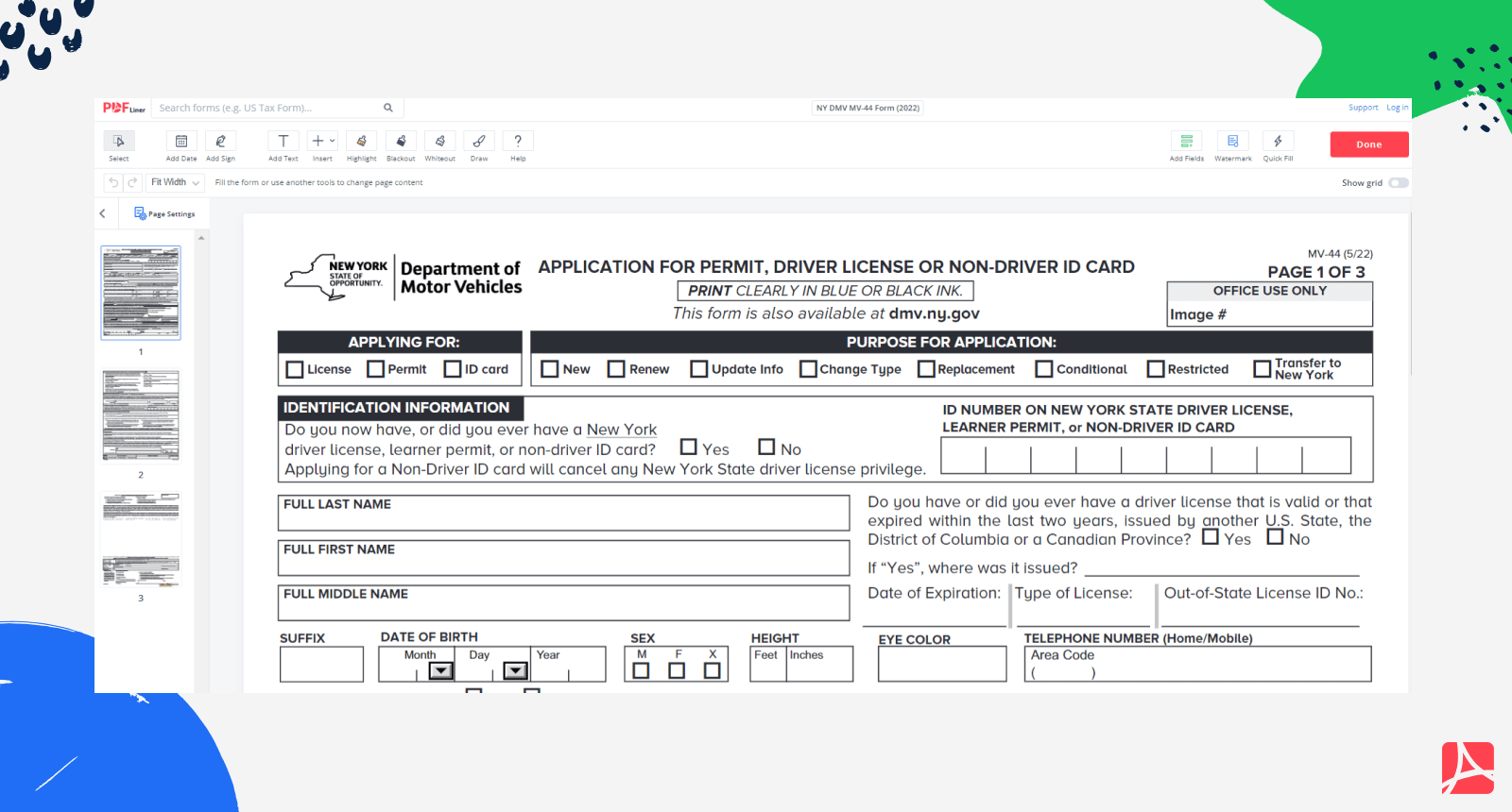 NY DMV MV-44 Form on PDFLiner