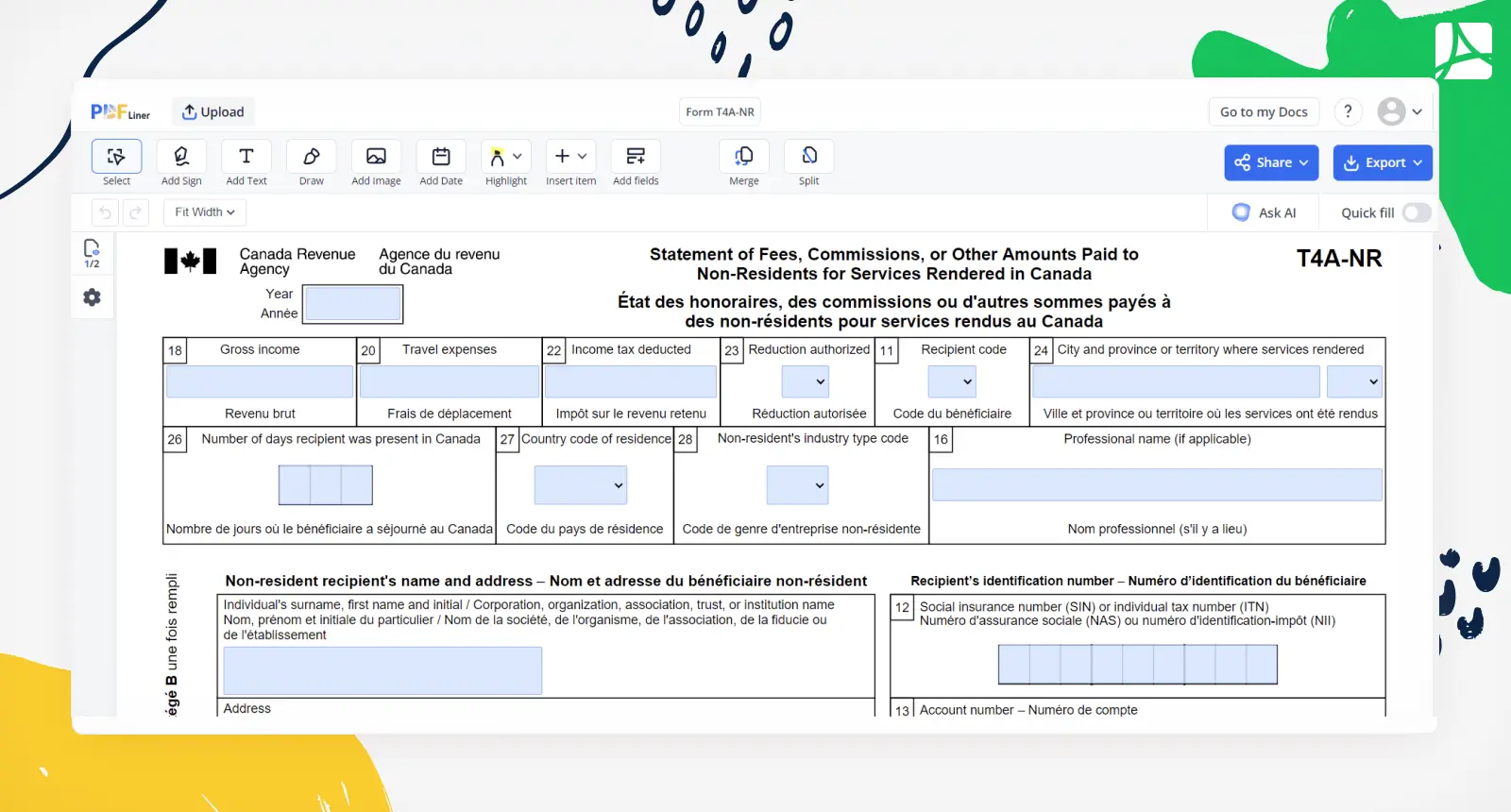 Form T4A-NR PDF screenshot