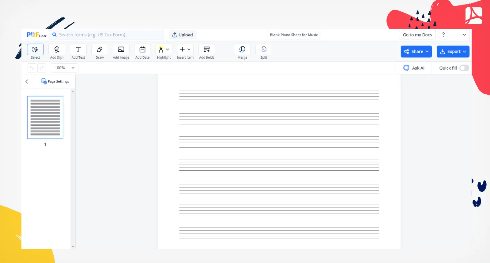 Blank Piano Sheet for Music Screenshot