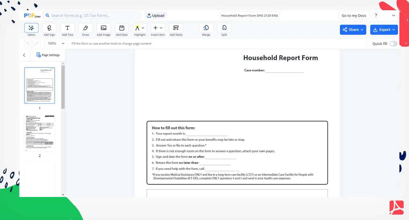 Household Report Form DHS-2120-ENG Screenshot