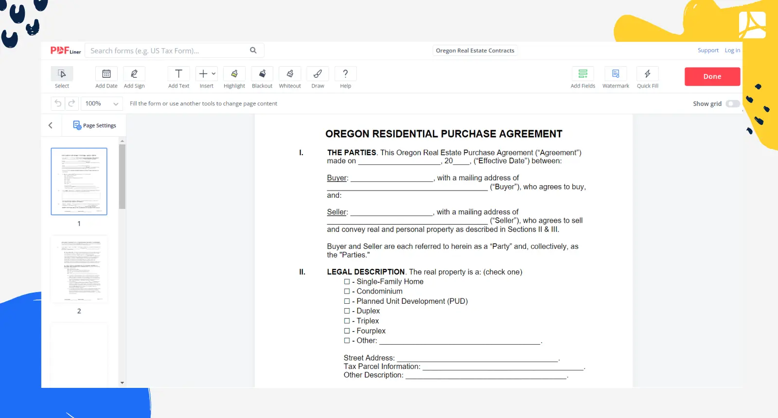 Oregon Real Estate Contracts Form Screenshot