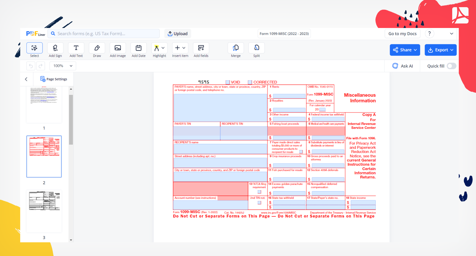 1099 Misc Form 2022 2023 Printable Irs Form 1099 Misc Pdfliner 5326