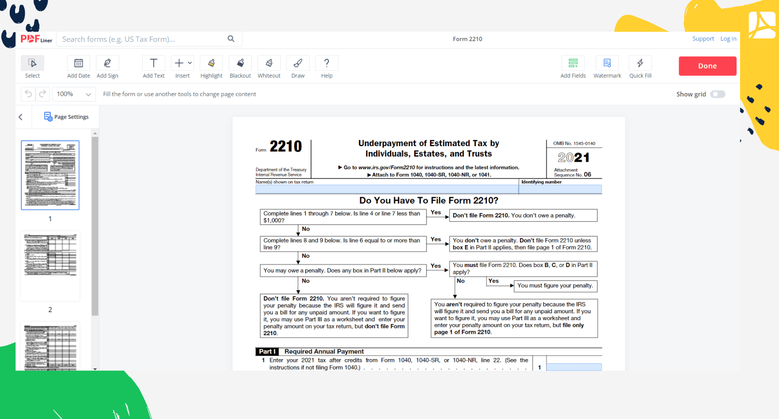 Form 2210 on PDFLiner