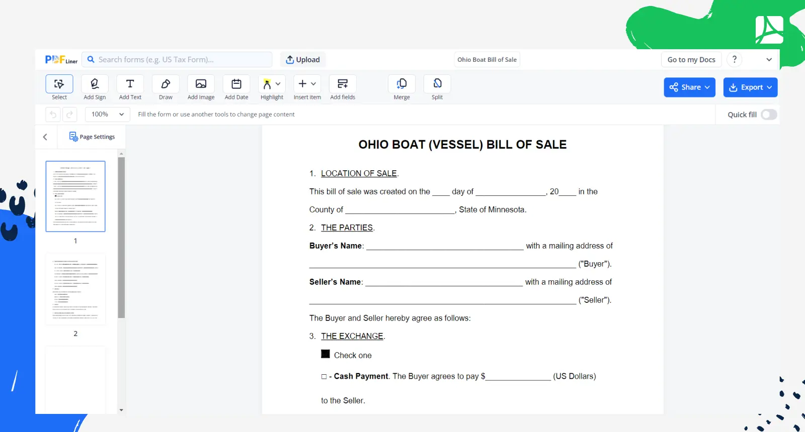 Ohio Boat Bill of Sale Screenshot